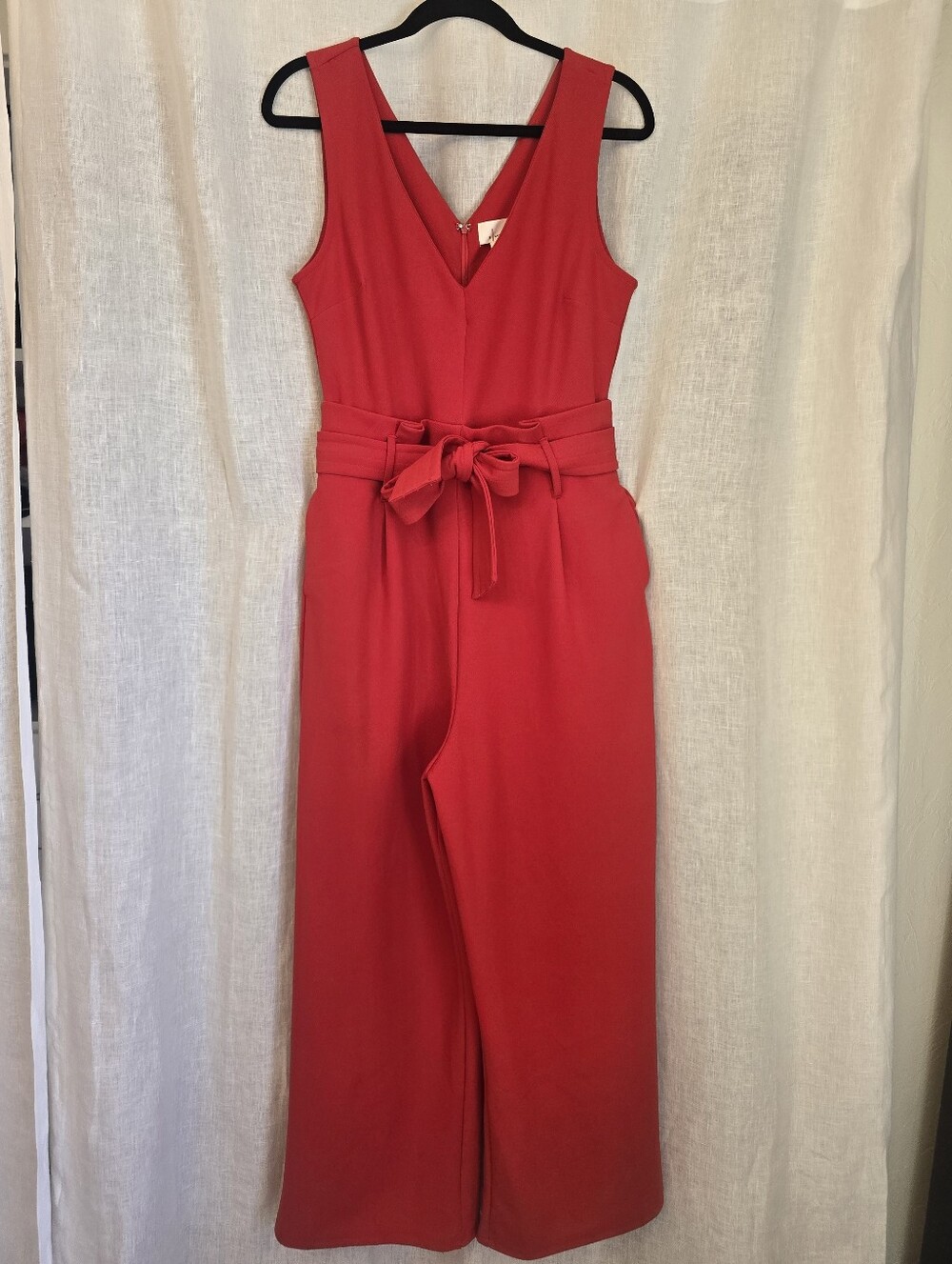 Anthropologie Sleeveless Red Belted Jumpsuit